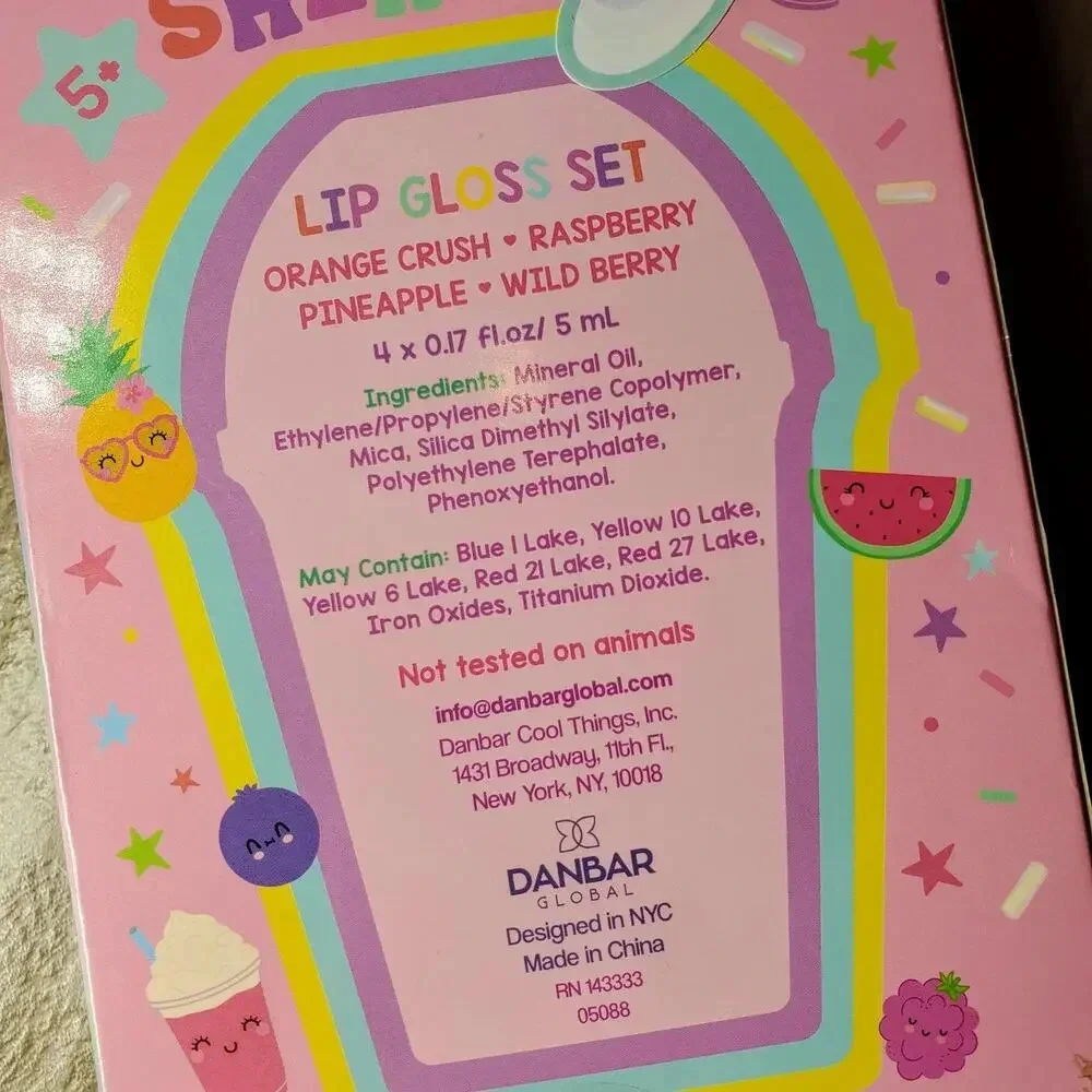 NWT Danbar Global Rainbow Sherbert Lip Gloss Set Non Toxic Fruit Flavored